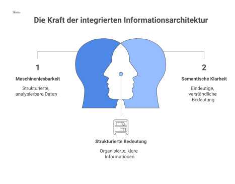 Diagramm der drei Säulen moderner Informationsarchitektur: Maschinenlesbarkeit, Semantische Klarheit und Konsistenz, die zu Verständlichkeit für Mensch und Maschine führen.
