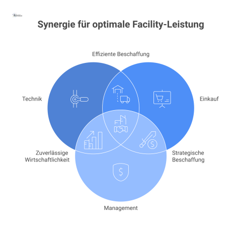 Infografik zur Rollendifferenzierung, die zeigt, wie Technik, Einkauf und Management die FM-Leistung anhand ihrer unterschiedlichen Prioritäten bewerten.